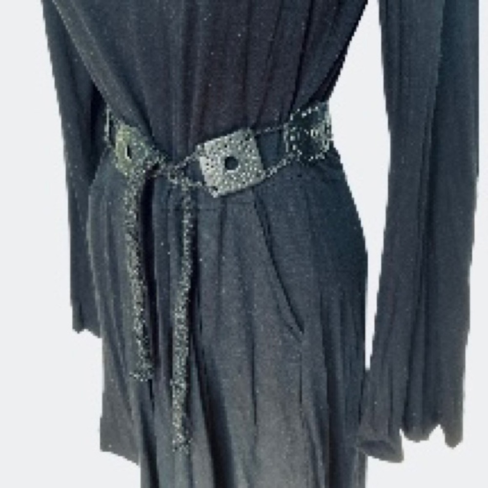 Black & Silver Tooled Leather & Silver Metal Medallions Boho Bohemian Belt